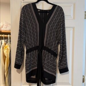 BCBGMaxAzria Black and Gray Geometric Jumpsuit